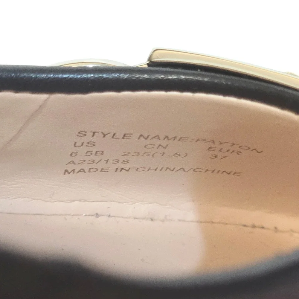 Kate Spade Payton Black Leather Flats Gold Hardware Spade Logo Size 6.5B A23/138